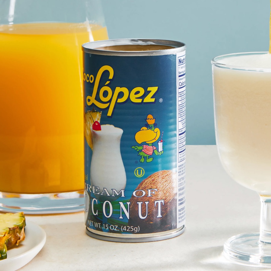 Coco López Cream of Coconut can with the iconic blue and yellow palm-tree label