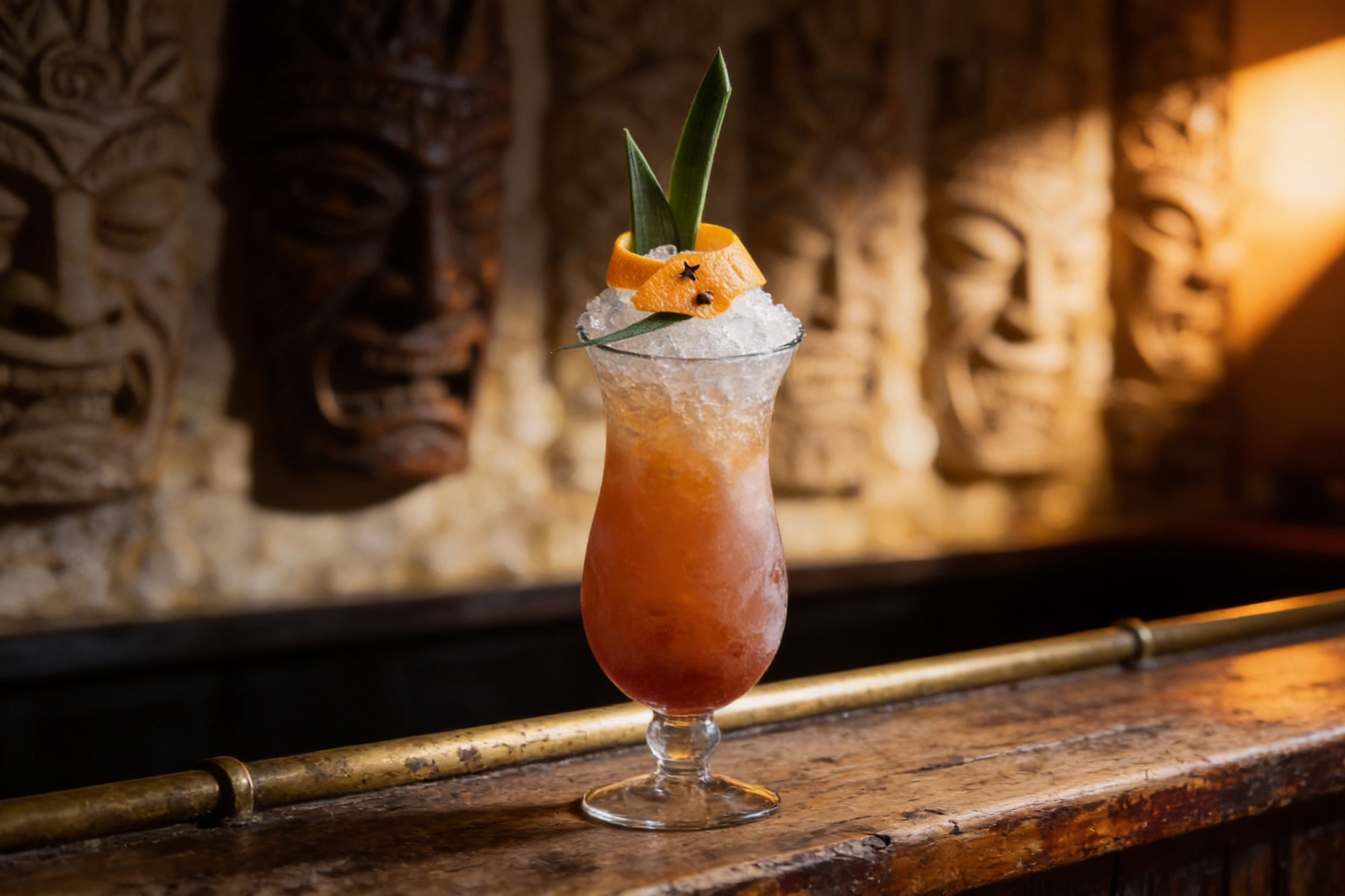 Donn Beach’s Cobra’s Fang—dark Jamaican rum, 151 demerara, lime, orange, passion fruit, falernum, and a measured dash of Pernod