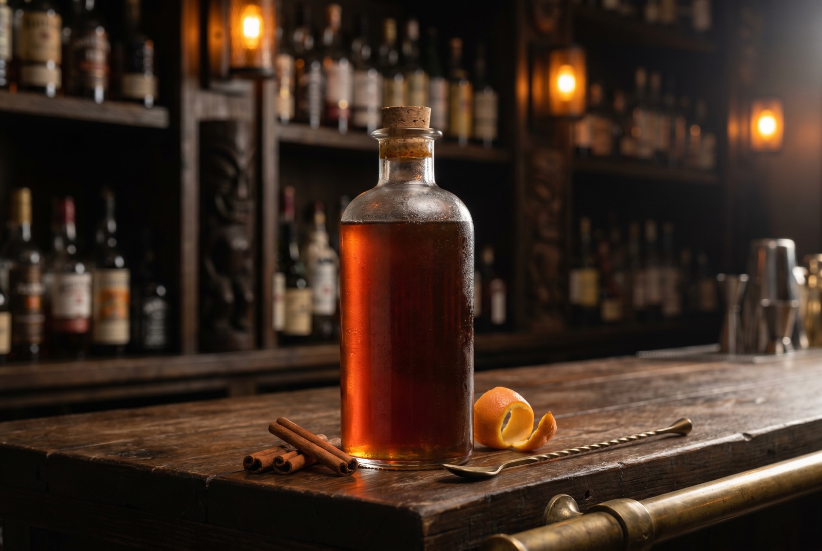 Homemade Don’s Mix in a glass measuring cup—fresh grapefruit juice combined with cinnamon syrup