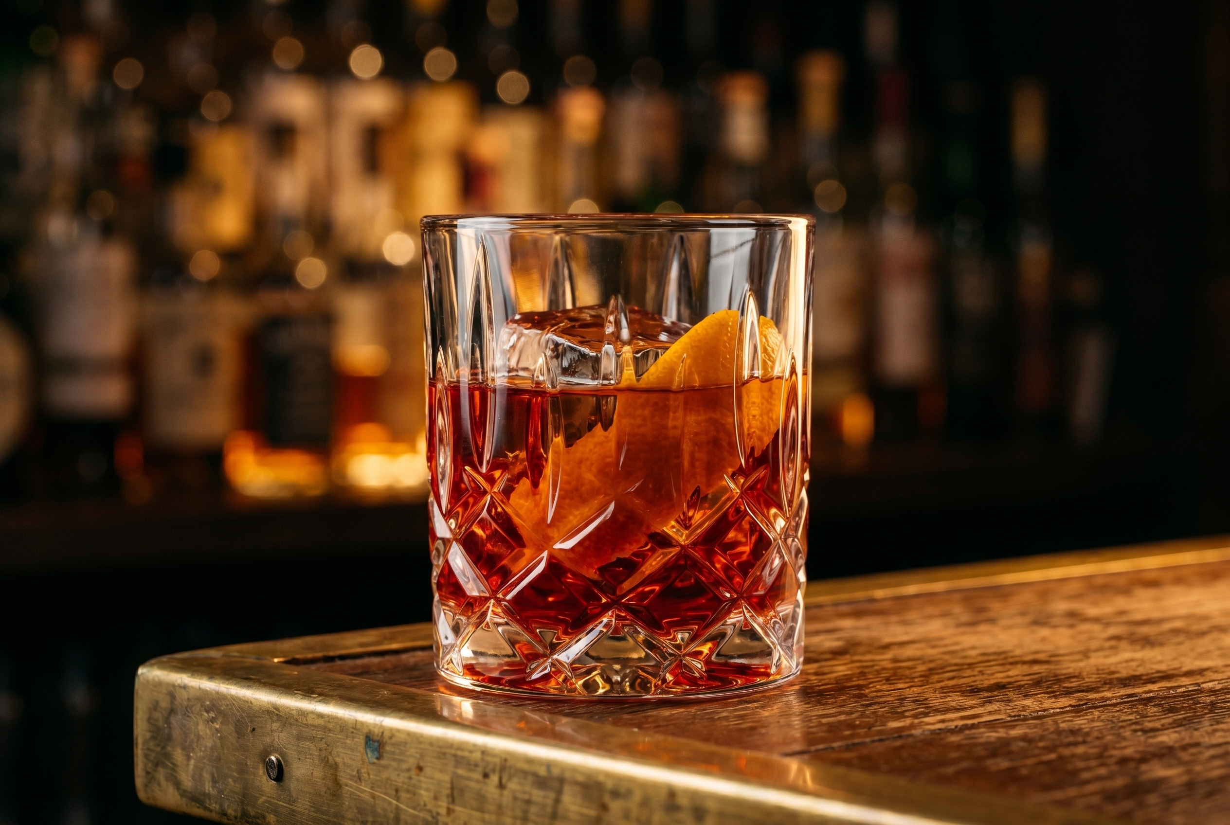 A Kingston Negroni—Smith & Cross Jamaican rum, Campari, and sweet vermouth in a chilled coupe