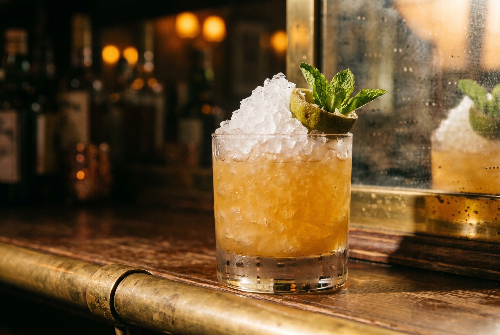 Donn Beach’s Navy Grog—three rums, lime, grapefruit, honey, served over a cone of ice with a threaded straw
