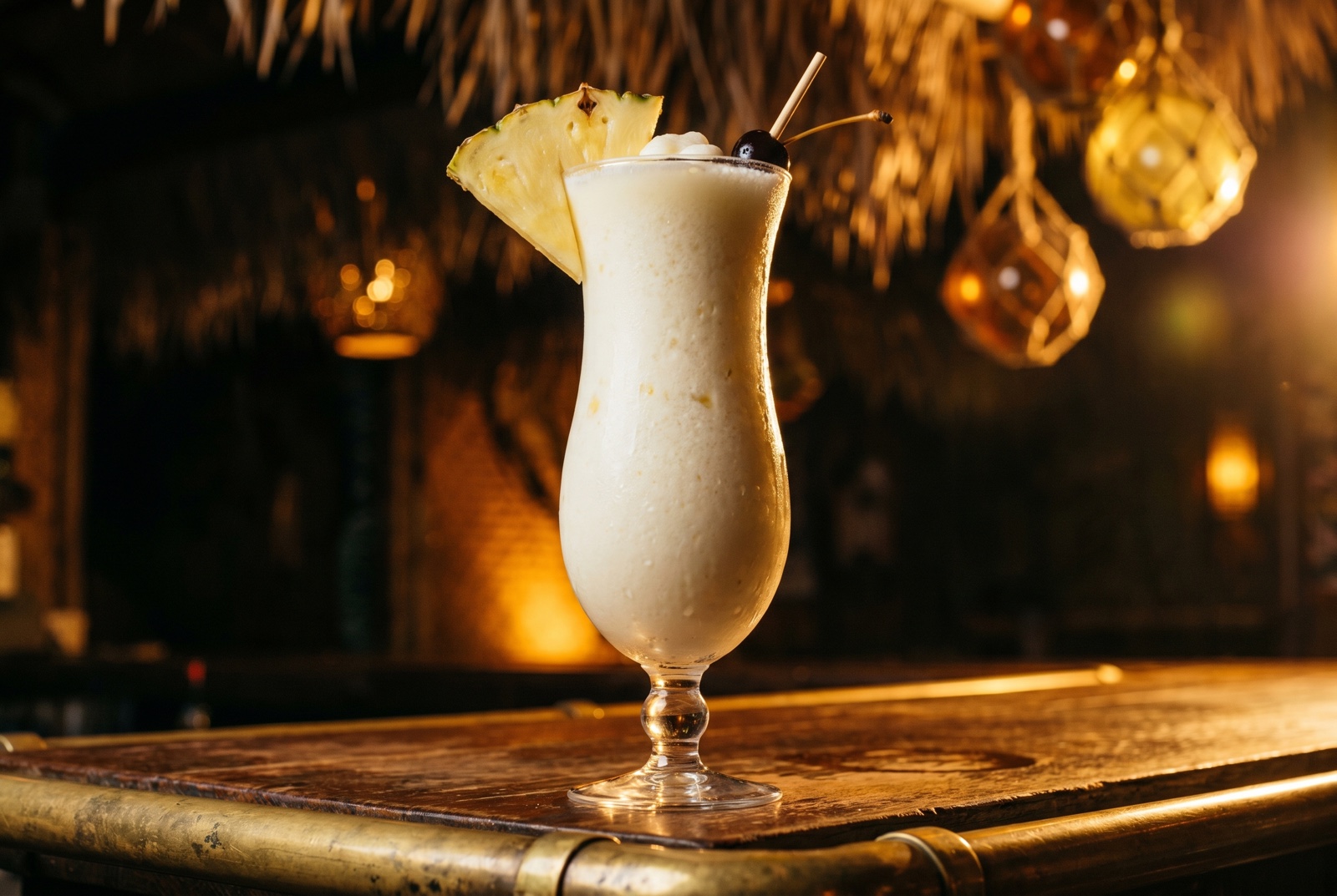 A Piña Colada—white rum, Coco López cream of coconut, and pineapple juice, blended smooth