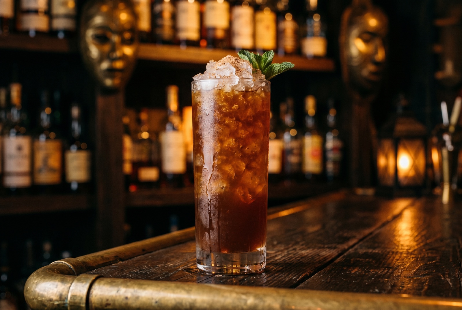 A Planter’s Punch—Jamaican rum, lime, sugar, water, garnished with grated nutmeg over crushed ice